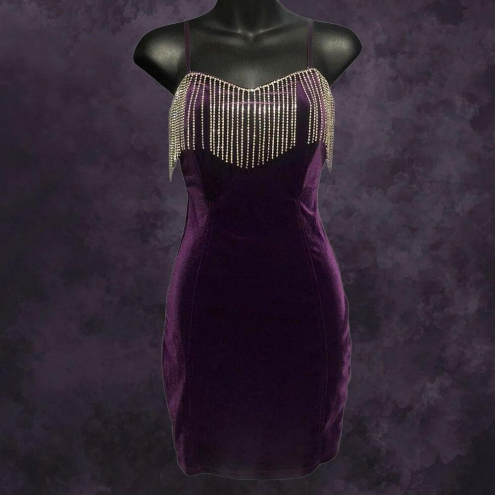 F21 Purple Velvet Rhinestone Mini Dress